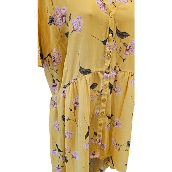 Torrid sz 3 (3X) sunflower yellow chiffon button up tunic top EUC summer casual - Picture 4 of 8